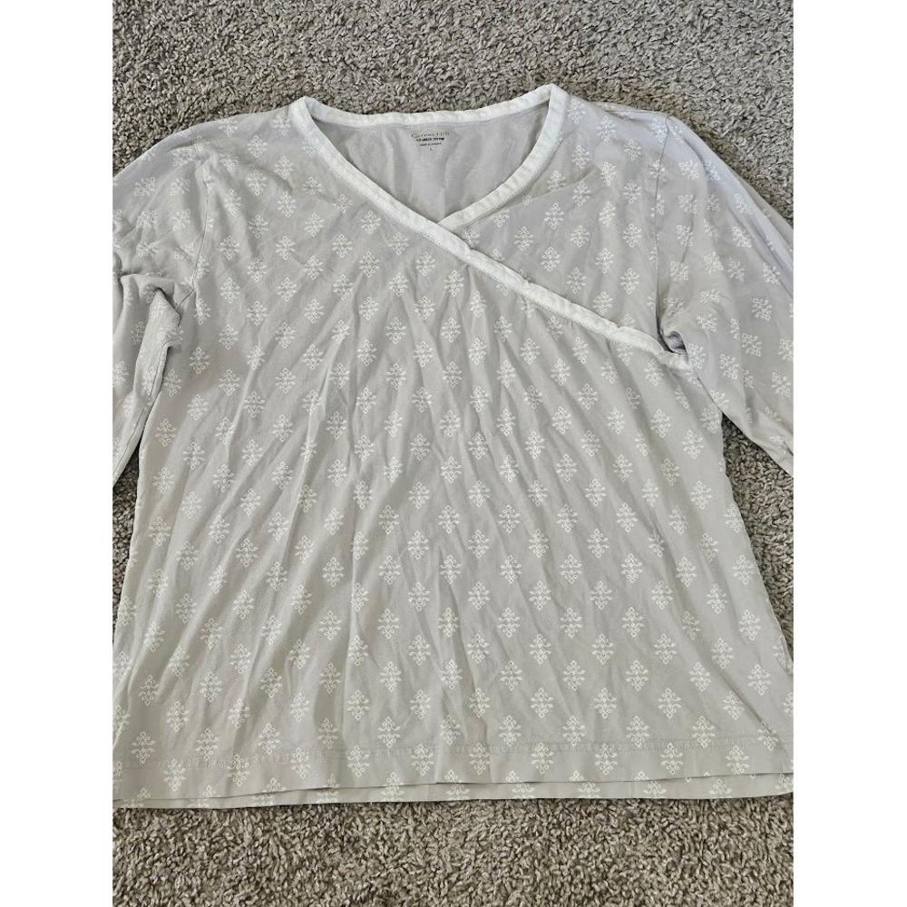 Garnet Hill Women's Pajama Top Size Large Pattern Asian Wrap Organic Cotton Gray - Picture 2 of 7